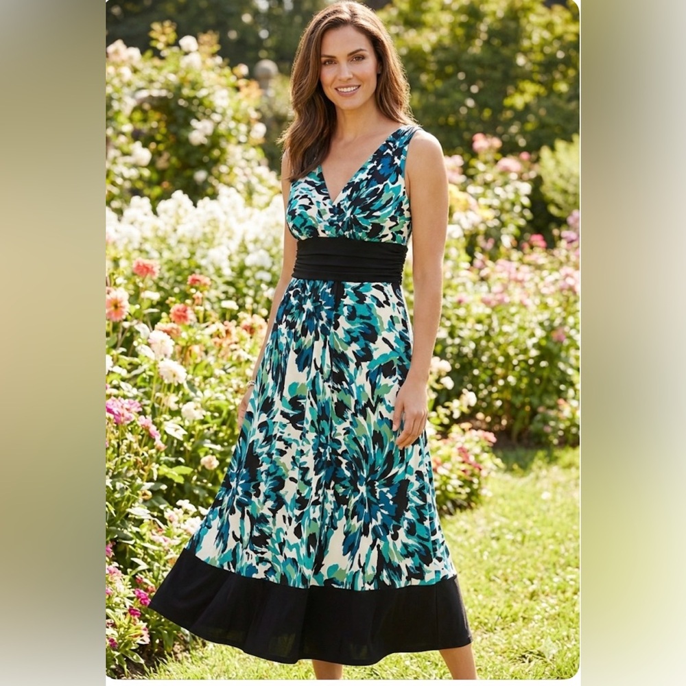 Jones New York Floral Maxi Dress - Black, Blue, and White 12 petite